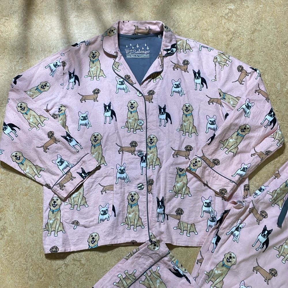 VGUC PJ Salvage Multi-breed Dogs Pink Flannel PJ Set Size XL Golden Frenchie - Picture 2 of 9